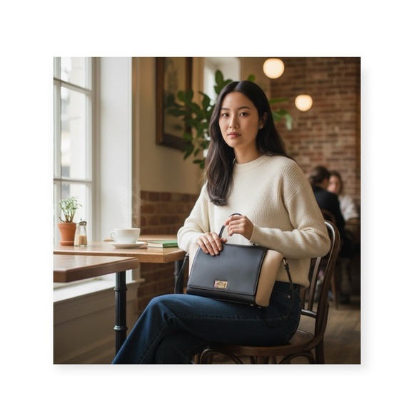 kate spade Handbags - kate spade  Magnolia Park Large Two Tone Leather Satchel Handbag  Black Ivory